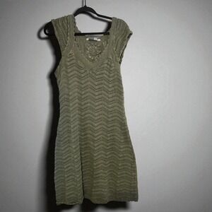 Athleta Olive Green Crochet Knit Dress Sleeveless Casual XL